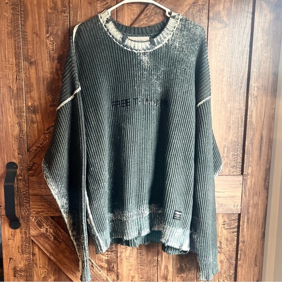 Hudson free thinkers distressed two tone ribbed sweater men’s medium NWT - Picture 2 of 11